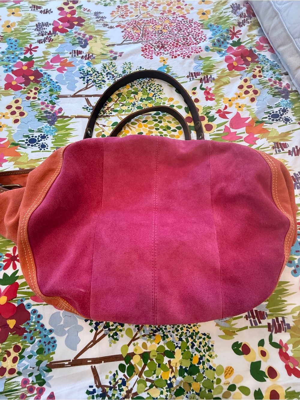 Gorgeous Lucky Brand Oversized Orange Pink Suede Canvas Travel Tote Y2K Rare. π©·π§‘ - Picture 15 of 15